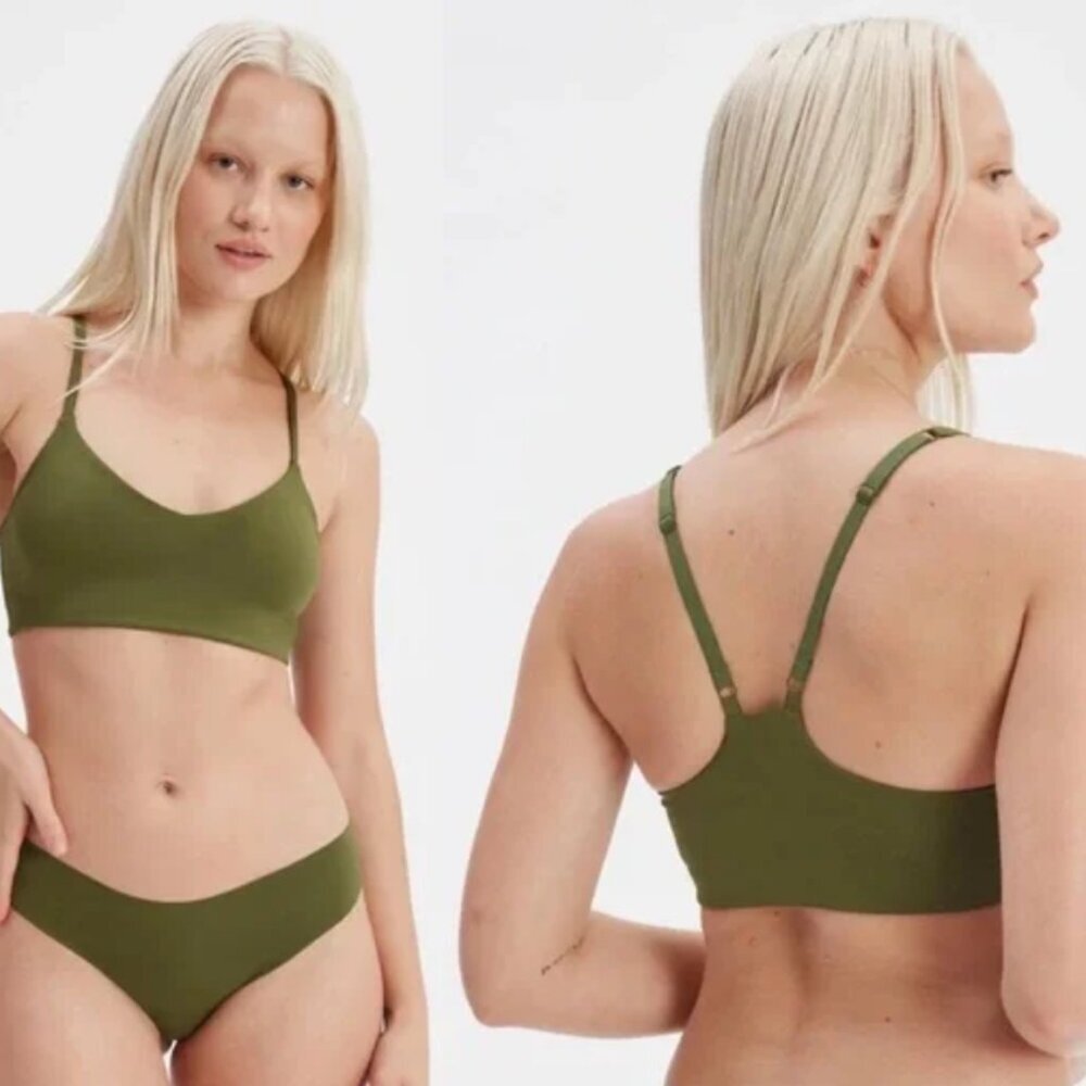 GIRLFRIEND COLLECTIVE V-Neck Bralette in Clover Green Sports Workout - XXS - Picture 1 of 12